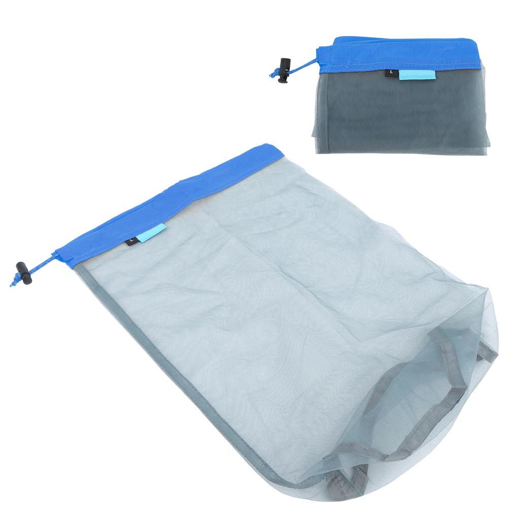 Outdoor Camping Netz Aufbewahrungstasche Tragbarer Kordelzug Reiseflasche Werkzeug AufbewahrungstascheL Blauer Rand
