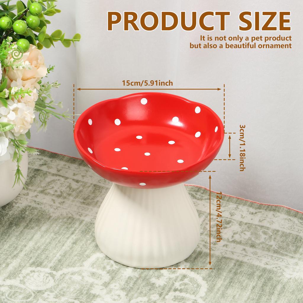 Mushroom Raised Cat Bowl 300ml Pet Food Dish Wide Shallow Mushroom Food Dish Cute Elevated Design Cat Bowl for Home Travels 2025