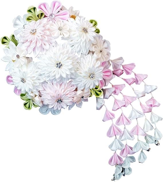 Hair Ornament for Tsumami Zaiku Coming-of-Age Ceremony, White, Flower, Formal, kk-081