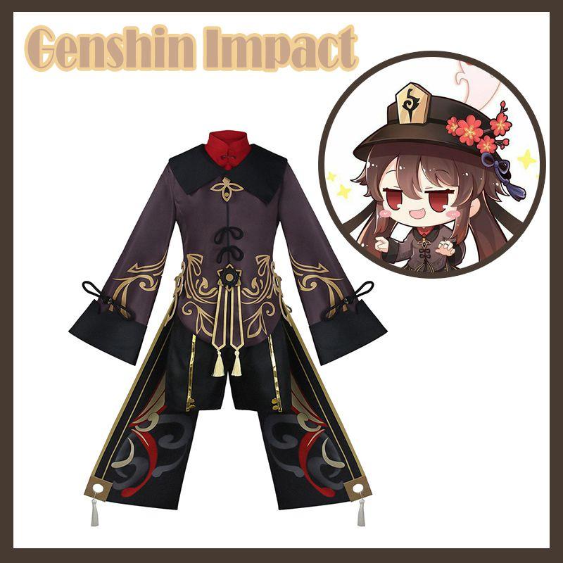 Genshin Impact Hutao Cosplay Costume Uniform Wig Cosplay  Hu Tao Hat Halloween