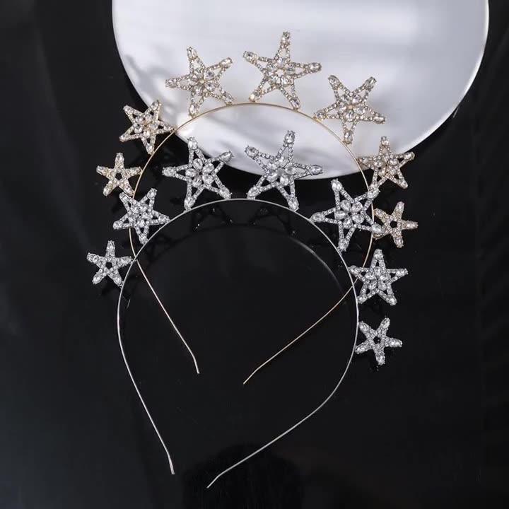 1PC Party Rhinestone, Pearl and Five-pointed Star Hair Hoop. An Exaggerated and Individualistic Hair Accessory for Festivals and