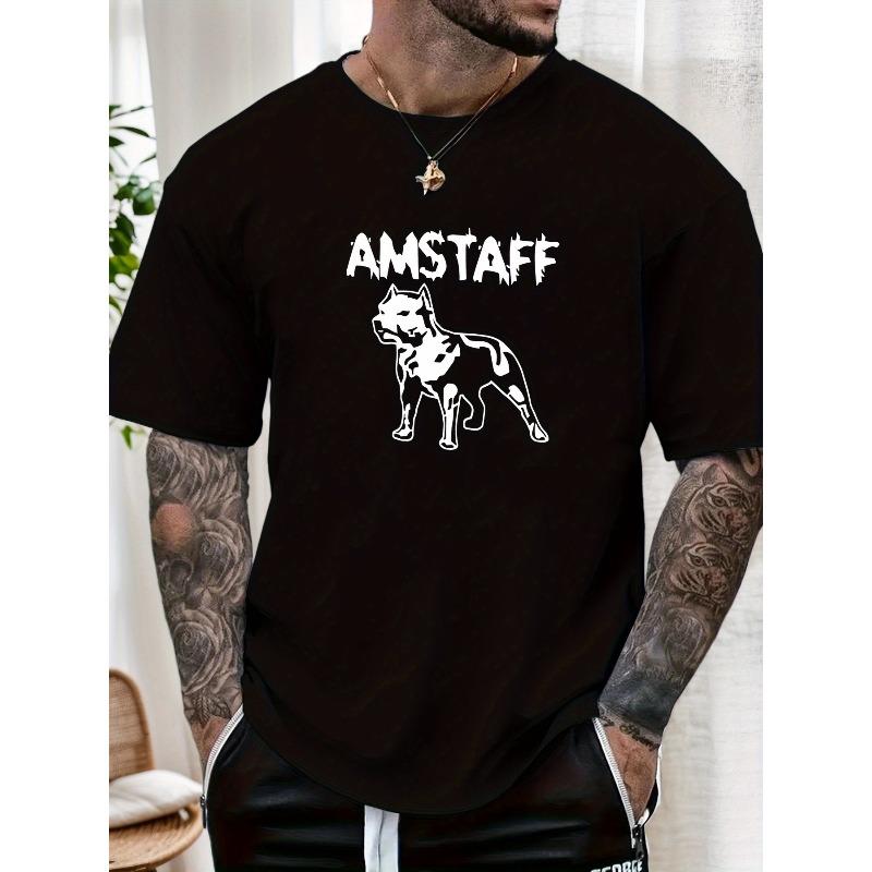 

European Size Men S AMSTAFF Dog Pattern Summer Casual Short-Sleeve T-Shirt XXXXXL чорний