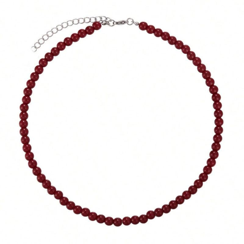 Vintage Red Beaded Necklaces for Women Simple Handmade Glass Beads Chain Necklaces Elegant Charms Aesthetic Jewelry Accessories