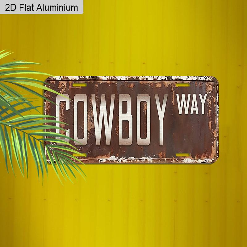 2D Flat, 1pc "COWBOY WAY" Vintage Rustic Aluminum Sign, 12''x6'' Western Style Wall Decor, Perfect for Ranch, Man Cave, Garage & Vehicle