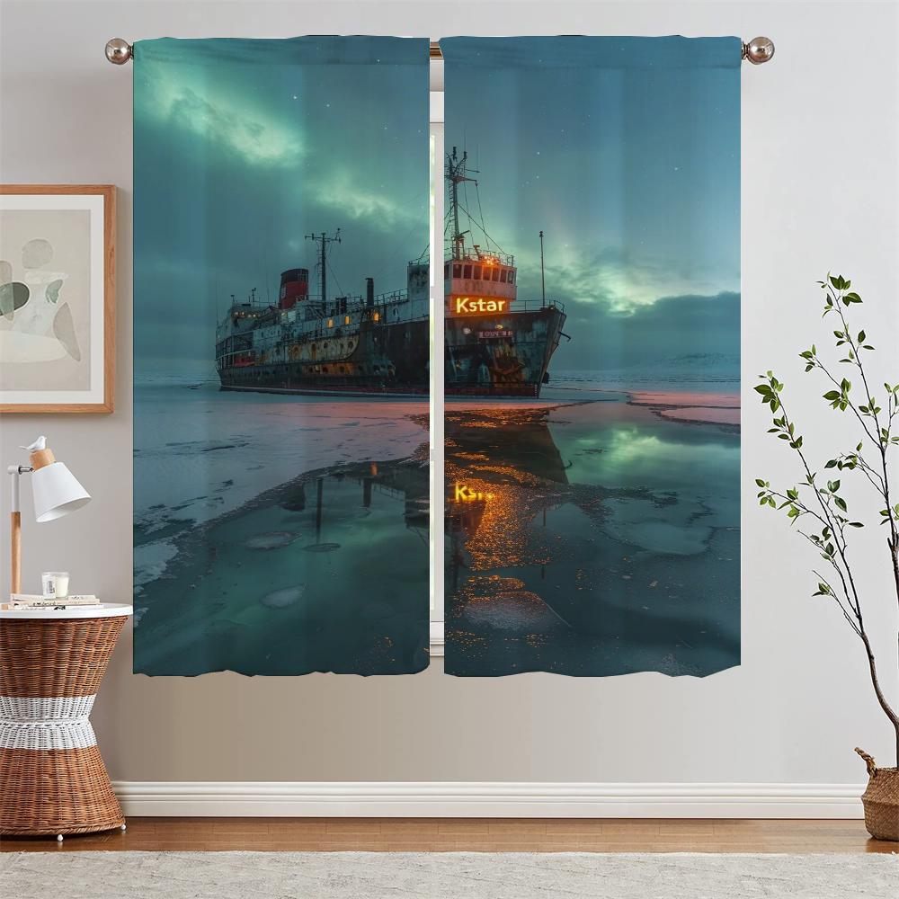 Námořnické zatemňovací závěsy Aurora do obývacího pokoje, kuchyňské závěsy, 2dílná sada, krycí závěs, podvazy, okenní žaluzie, zatemňovací roleta