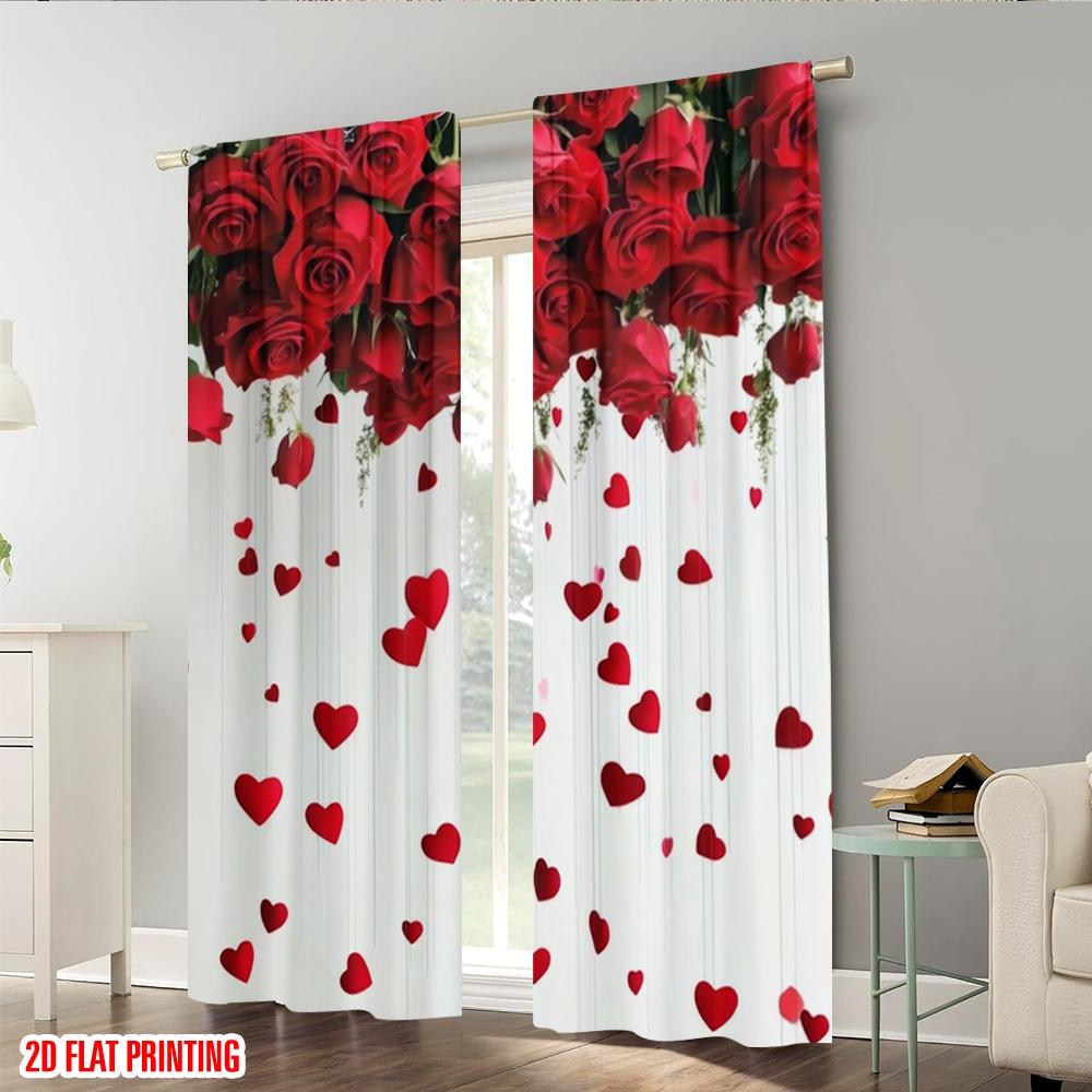 2pcs,2D plane printing Print Curtains Hearts and Roses Polyester Woven (without rod) All Seasons for Living Room, Bedroom & Home