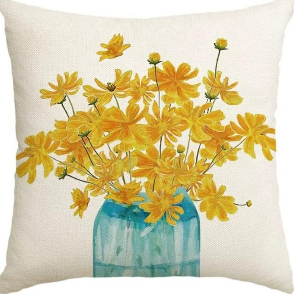 2Pcs Summer Pillow Covers 45x45cm Waterproof Daisy Throw Pillows Yellow Outdoor Decor Holiday Bee Cushion Case Decorations for Porch Home Sofa Couch