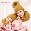 SOMALER Eltern-kind-Mütze und Schal Set Wolle Gestrickte Baby Mütze Weibliche Winter Schal Baumwolle Kappen Junge Eltern Anzug