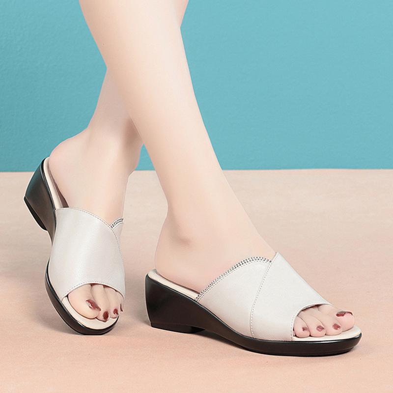 Pantofi de femeie Sandale din piele naturală Vară Pantofi de femeie cu vârf deschis Pantofi de femeie marime mari papuci papuci pentru femei