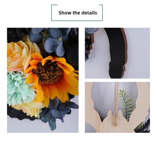 Spider Wreath Wooden Black Spider Wreath with Artificial Flowers Front Door Hanging Decoration for Floral Arrangement Halloween Wall Window Decor