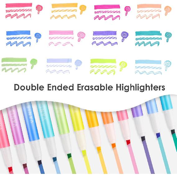 Erasable Highlighters Assorted Colors 12 Pack, Dual Tip Erasable Markers Pens, Chisel Tip Smooth Writing Highlighters Journaling Supplies Planner