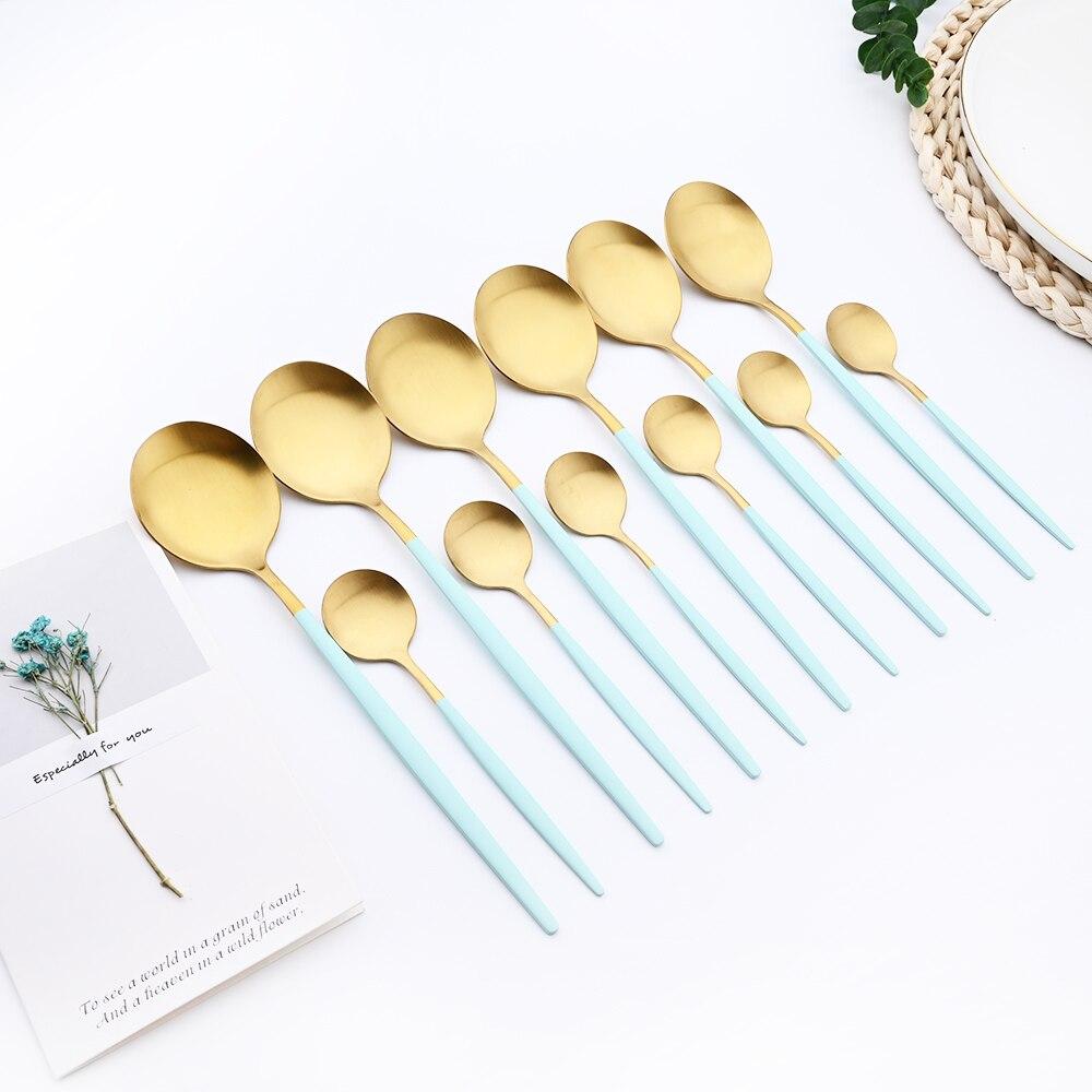18pcs Colorful Cutlery Set Tableware Set Stainless Steel Dinner Knife Fork Spoon Matte Polishing Dinnerware Set