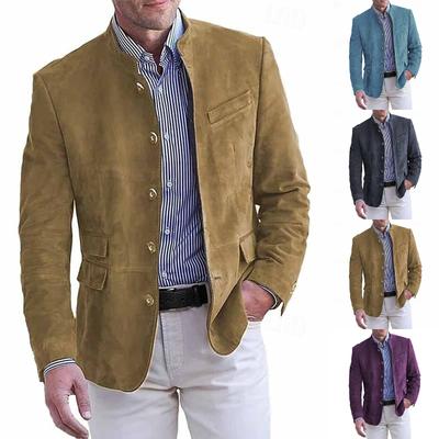 Herren Casual Stehkragen Multi-Taschen Arbeitsjacke Retro Casual Anzugjacke