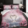 3 Piece Set Romantic Swan Valentine's Day Print Quilt Set, Including 1 Duvet Cover and 2 Pillowcases (excluding Padding)