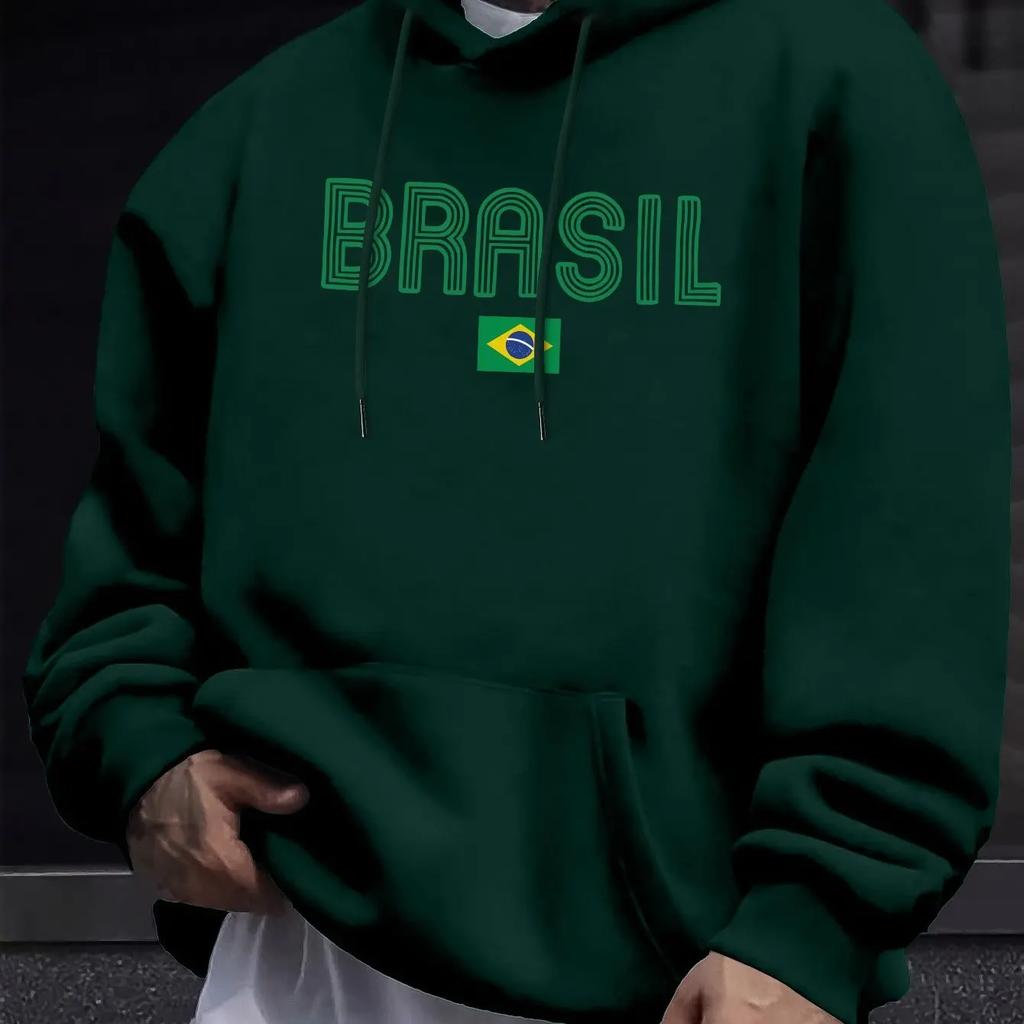 Brazilian Style Men's Hoodie Geometric Pattern Casual Pullover Kangaroo Pocket Autumn Casual Top