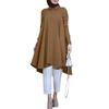 Muslim Women's Lapel Wrap Button Placket Swallowtail Curved Hem Multicolor Long Sleeve Women's Shirt Dresses