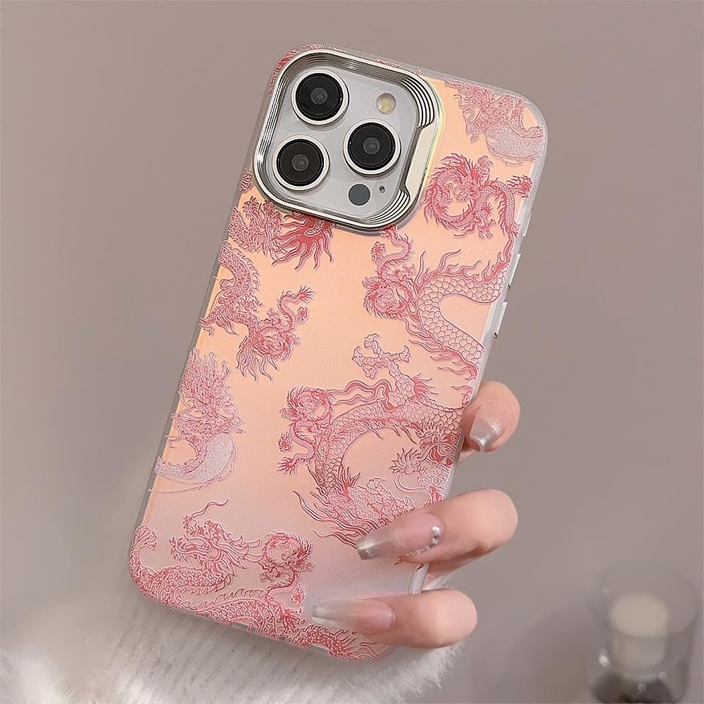 Fantasy Pink Dragon IPhone 15 Suitable for 16Pro Max Mobile Phone Case 14 Apple 13 National Trend Electroplating 11 Hard Shell 12