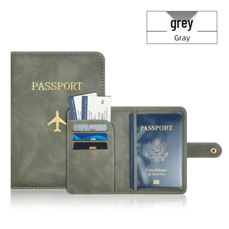 Leather Passport Holder with Airplane Buckle & Multi-Card Slots - PU Passport Protection Set