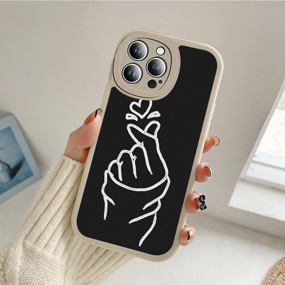 For Iphone 14 Fingertip Love Phone Case for Iphone 14 13 11 12 Pro MAX 13 12 MiNi 7 8 14 Plus X XS XR Lambskin Protective Covers