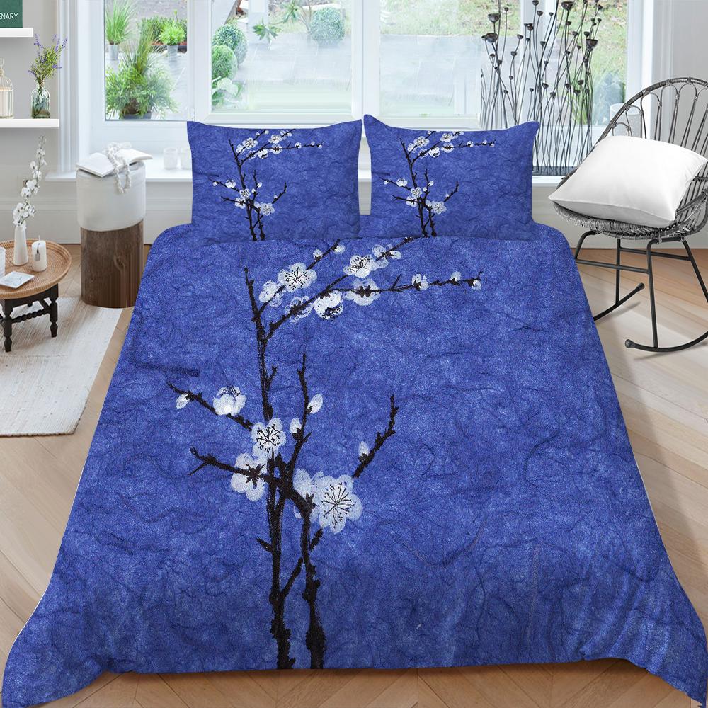 3D Family Bedding Single Double Bed Full Size Bedding Plum Blossom Pattern Pillowcase and Quilt Cover Noble and Washable Family Decoration