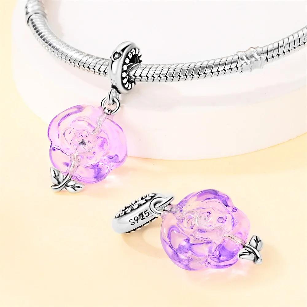 Charms Copper Craft Glass Rose Pendant Fine Charms Fit Charms Plata Original Bracelet Charms Women Jewelry Making