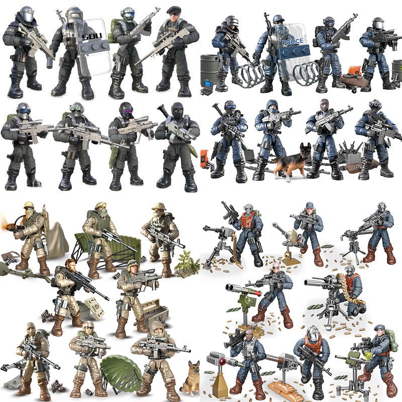 Special Force Field Force WW2 Infantry Military Soldiers Corp War Army Mini Gun Weapons Model Building Block Toys