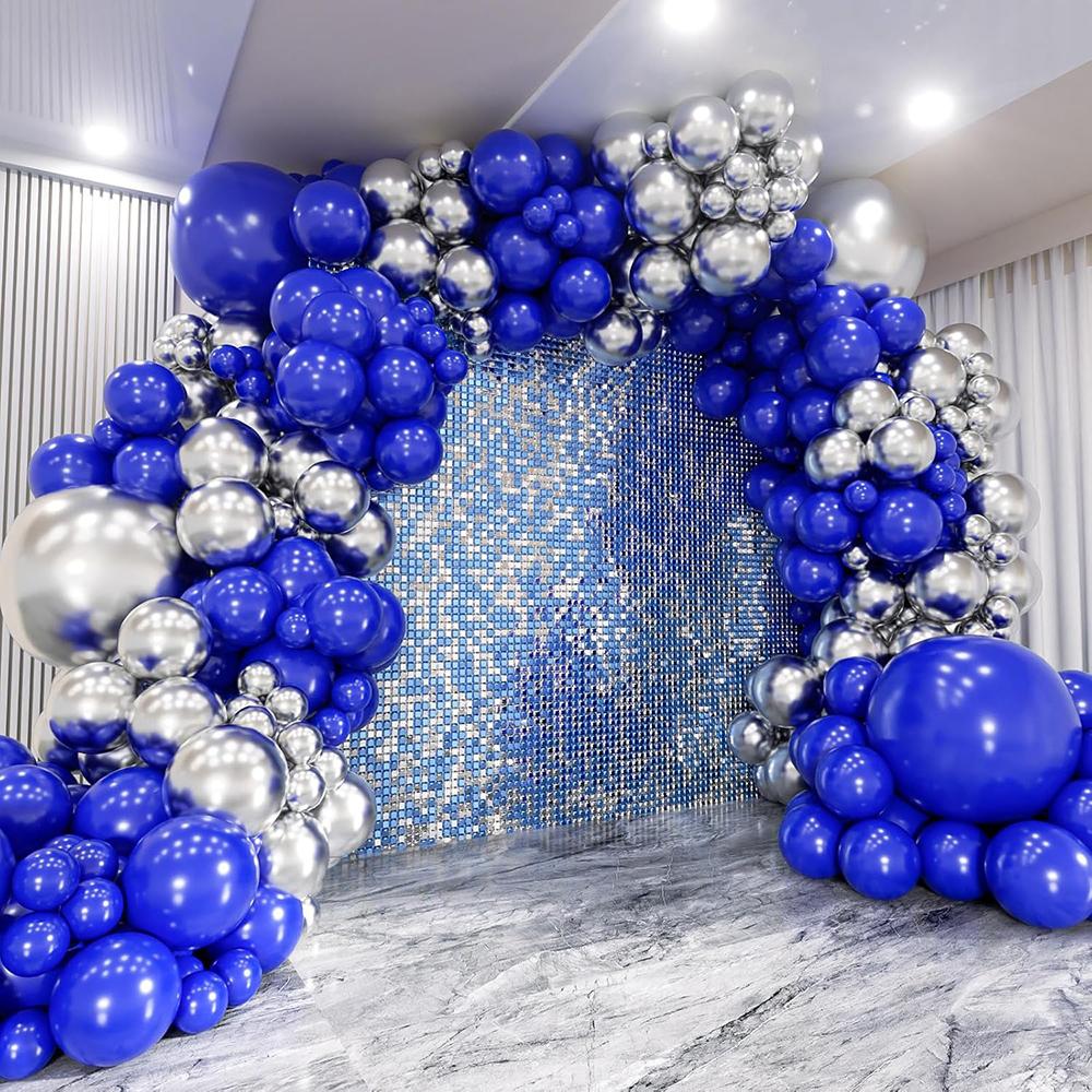 Royal Blue Balloons Arch Kir White Silver Confetti Balloon Garland Graduation Birthday Party Home Party Baby Shower Decoration