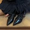 Sheepskin version one word with thick heel leather single shoes women's commuting temperament high heels shallow mouth retro Mary Jane shoes