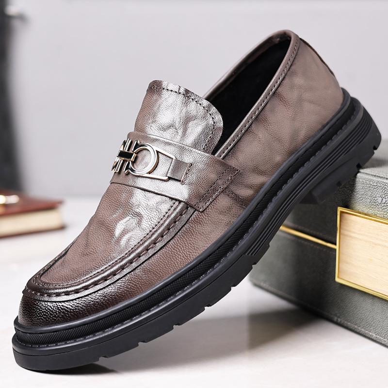 New first-layer sheepskin men's casual leather shoes business leather men's single shoes handmade men's shoes round head breathable shoes