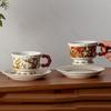 Light Luxury Retro Ceramic Cups and Plate Set High End Afternoon Tea Coffee Cup Home Breakfast Exquisite Flowers Milk Cup