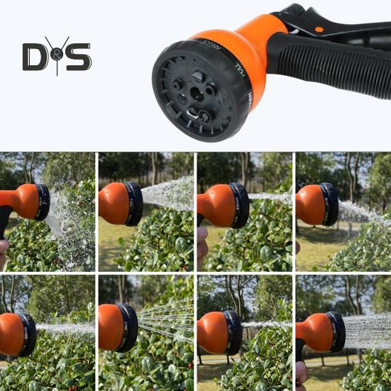 Tryska pro zahradní hadici Tryska pro rozprašování vody s 8 nastavitelnými zavlažovacími vzory Protiskluzová rukojeť Vysokotlaká hadicová tryska pro zavlažování rostlin trávníku