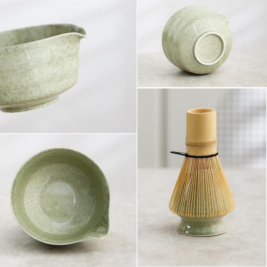 Ceramic Matcha Tea Ceremony Set Matcha Set - 4pcs Elegant Green Glaze Kit, Matcha Tea Set Complete,Matcha Tea Bowl Set,