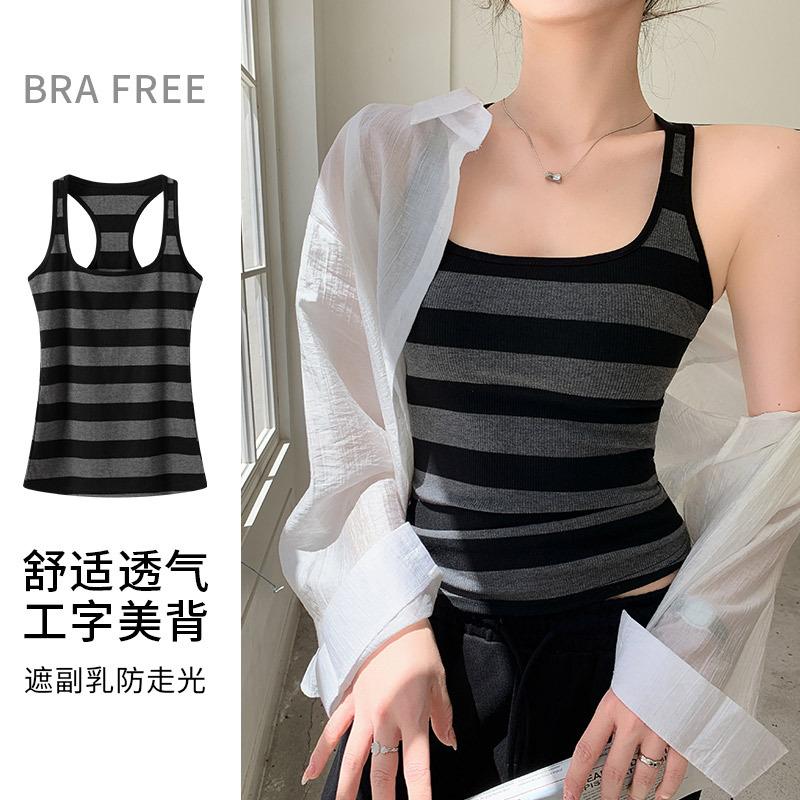 Striped contrasting color sling vest women's summer inner wear slim and thin outer wear sleeveless bottoming top