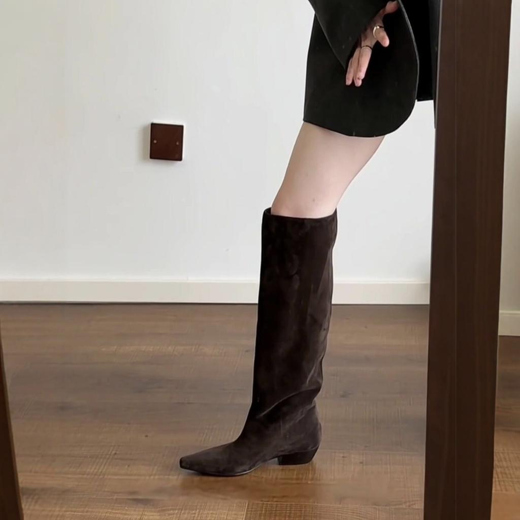 Sheepskin Spot Edition Winter Retro Pointed Boots Women's Suede Pile Folded Knight Boots Skinny Tall Fashion Boots