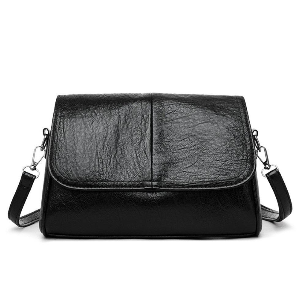 

Korean Style Middle Aged Mom Bag Oil Wax Casual Mom Pouch Fashion PU Crossbody Bag for Gift чёрный