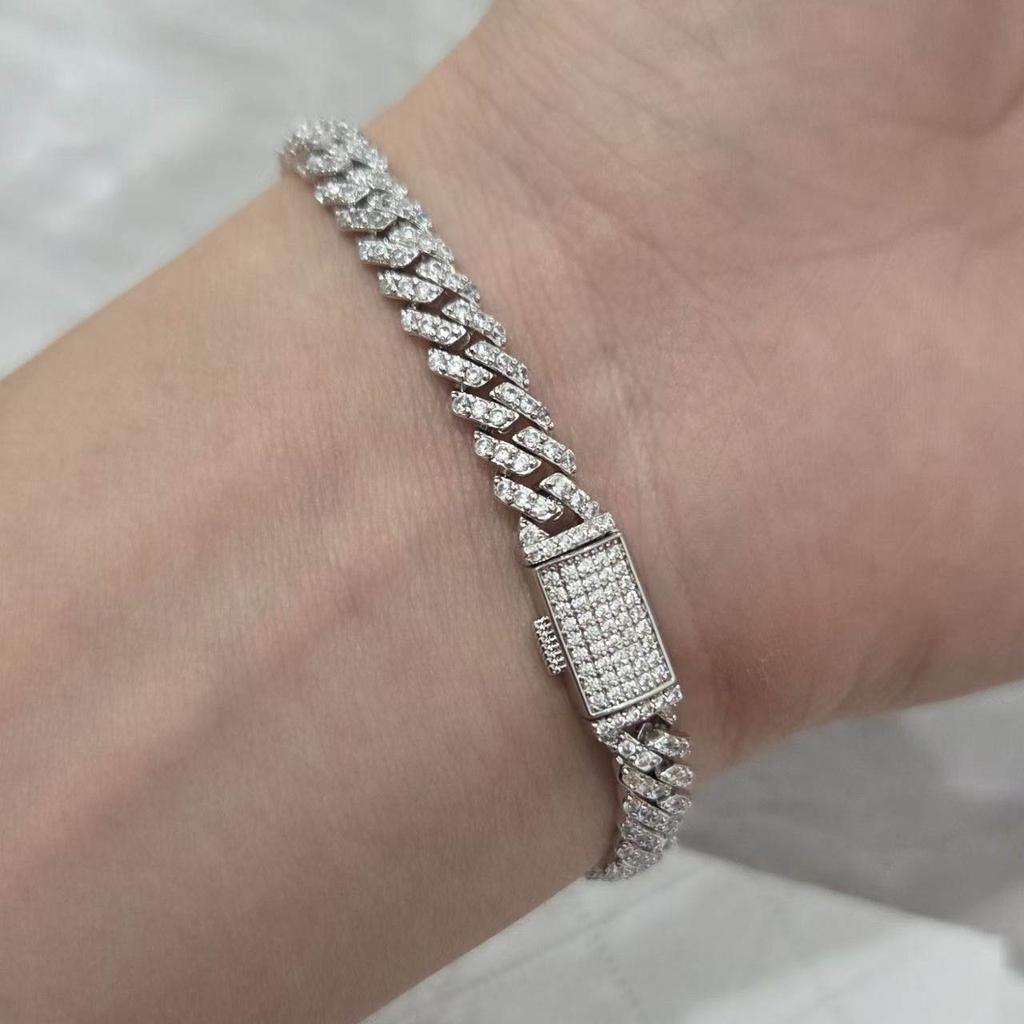 UWIN Hip Hop 6mm Thin Cuban Chain Wrist Bracelet with Box Clasp 5A CZ Iced Out Girl Women Cuban Bangles