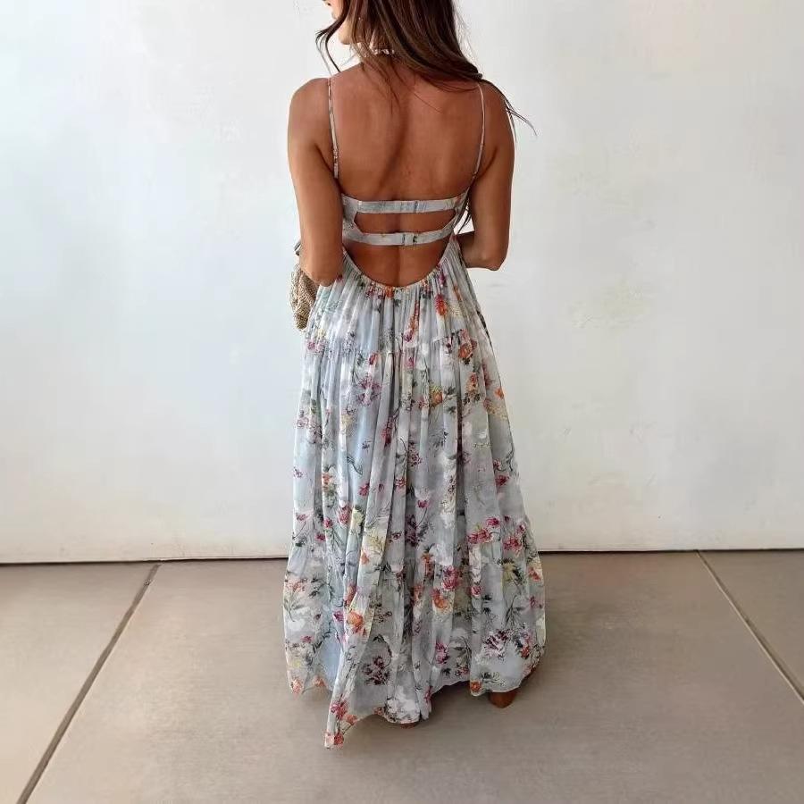 Bohemian Suspender Floral Pendulum Dress Summer New Chiffon Vacation Style Loose And Elegant Dress