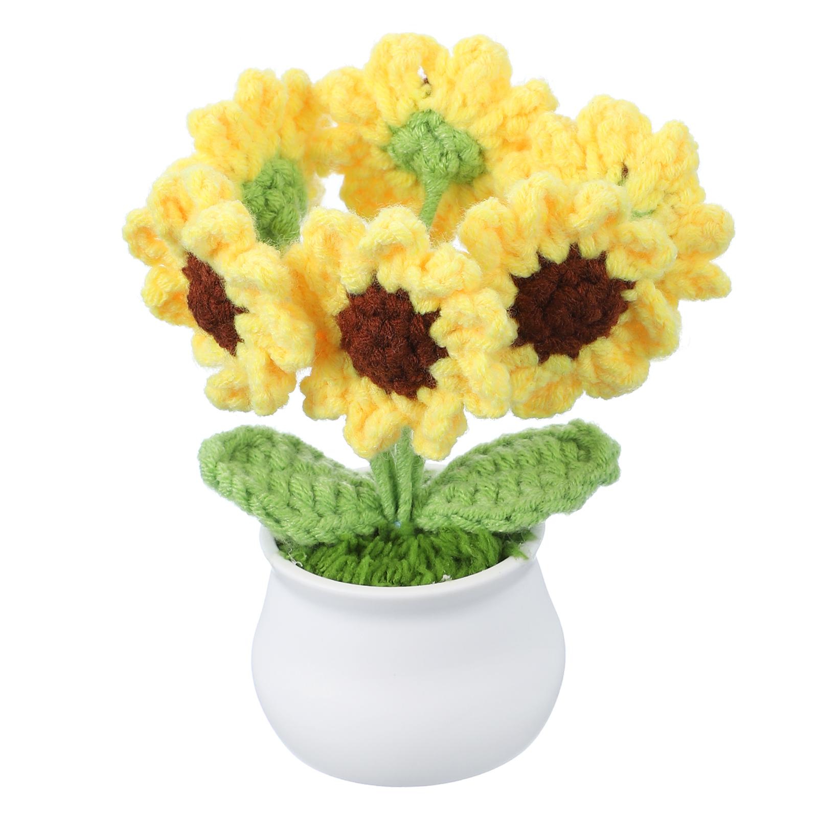 Crochet Flowers Knitting Crochet Flowers Six-Headed Sunflower Potted Plants Handmade Flowers Home Decor Christmas Gift