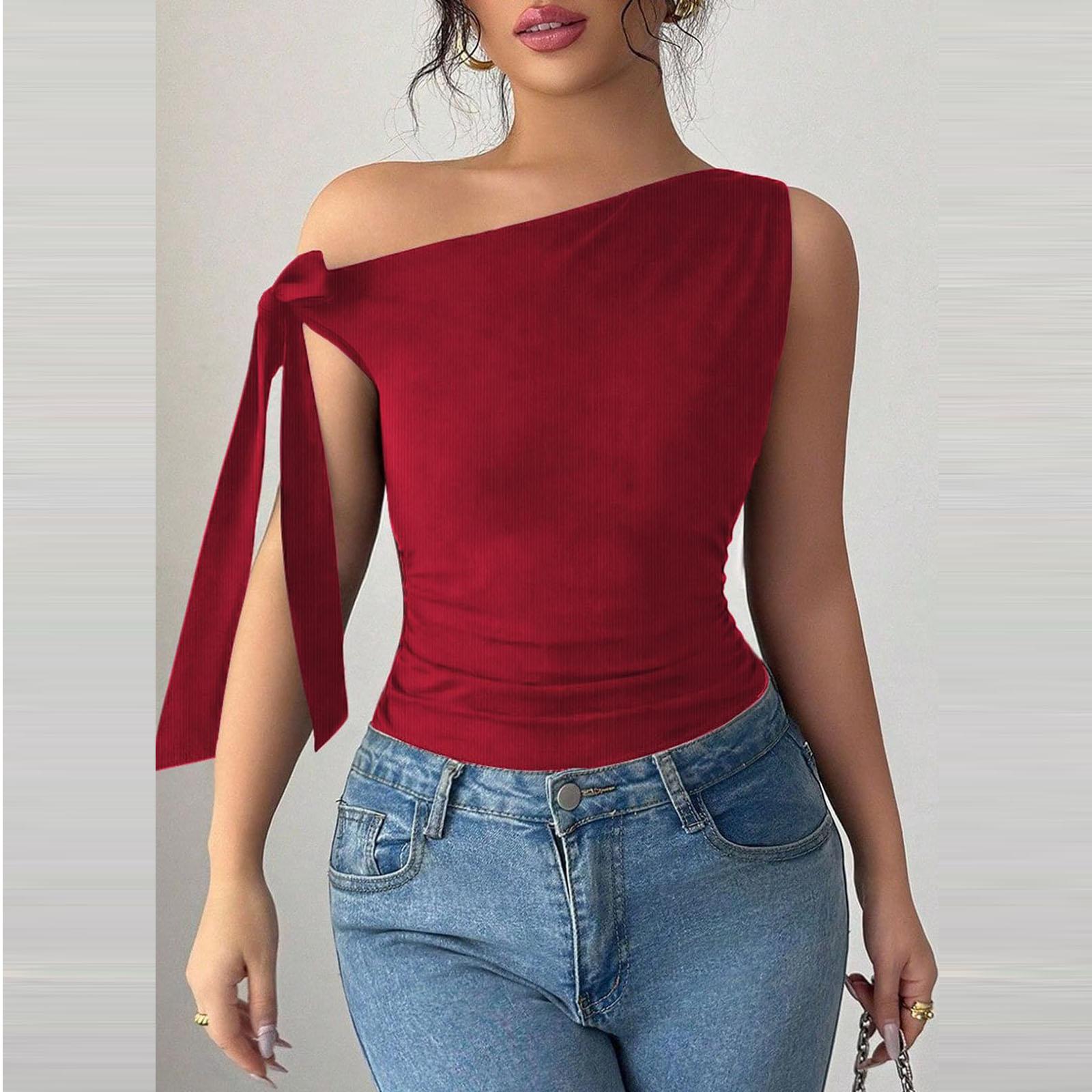 

Women s Fashion Asymmetrical Off-the-Shoulder Top XL червоний