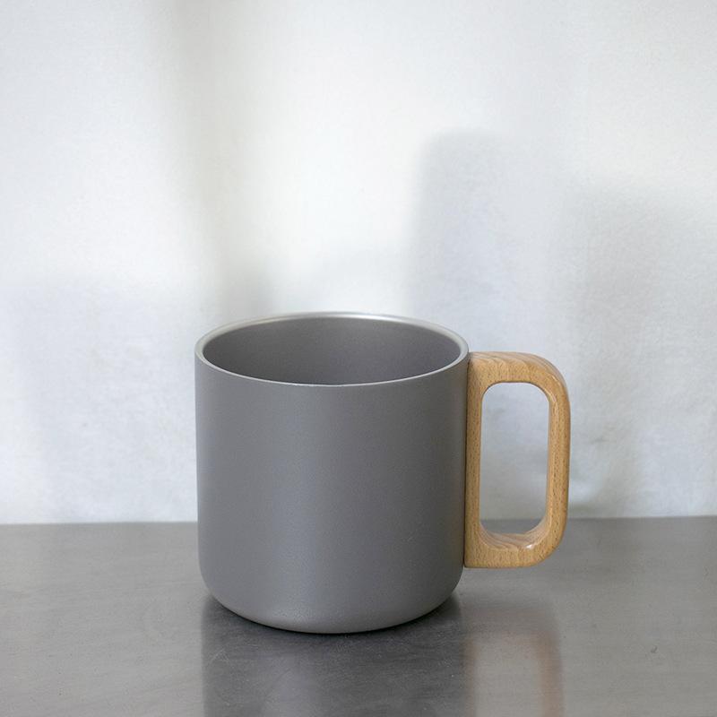 304 stainless steel mug, walnut handle coffee cup, double-layer camping cup, beech head handle teacup, anti-scalding cup