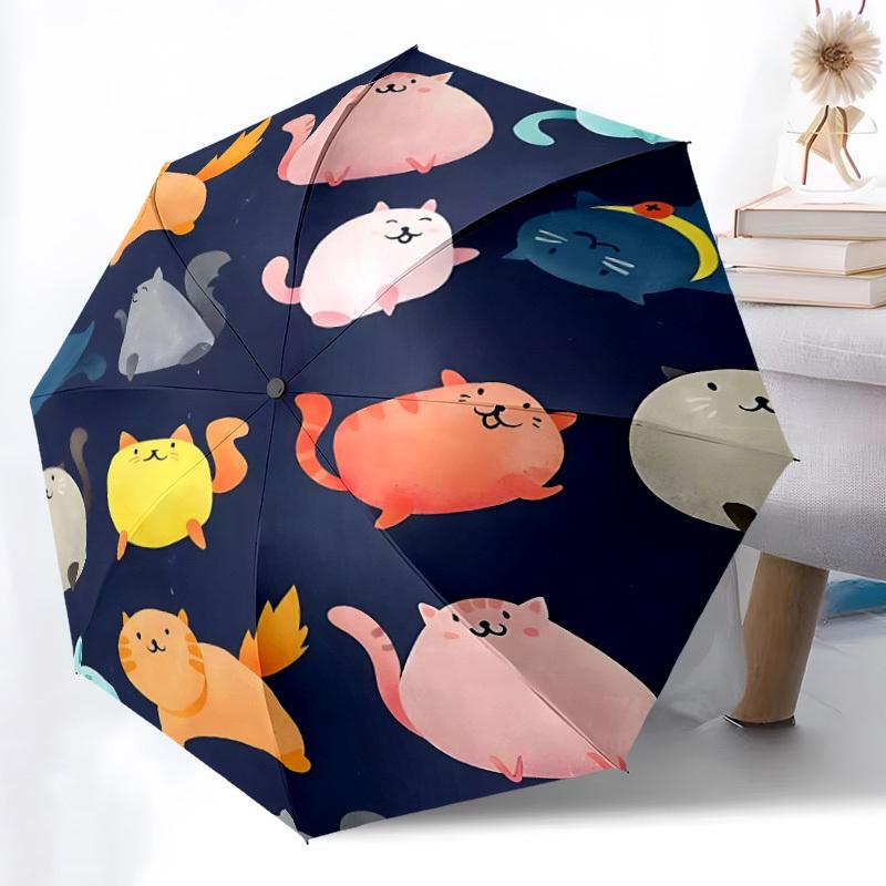 1pc Cats Pattern Automatic Folding Umbrella - Lightweight, Retractable Design with 8-Rib Durability, Perfect for Outdoor Adventures 15153