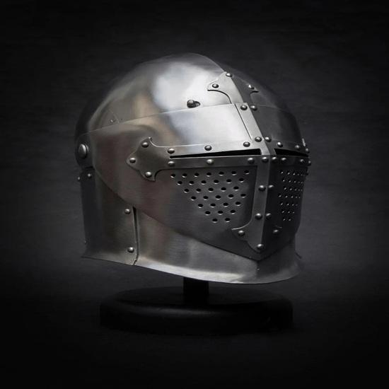 Sugarloaf Helmet with Stand 14th Century Crusader Knight Armor Medieval Visored Helmet with Steel Cross LARP SCA Reenactment Gift