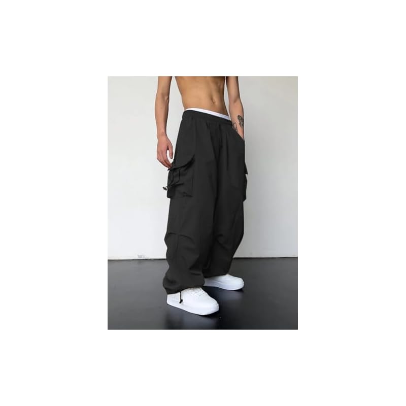 GRECIILOOKS Regular Fit Cotton Trousers Baggy Pants Cargos for Men (GL-TP-1086_Black_L) 34