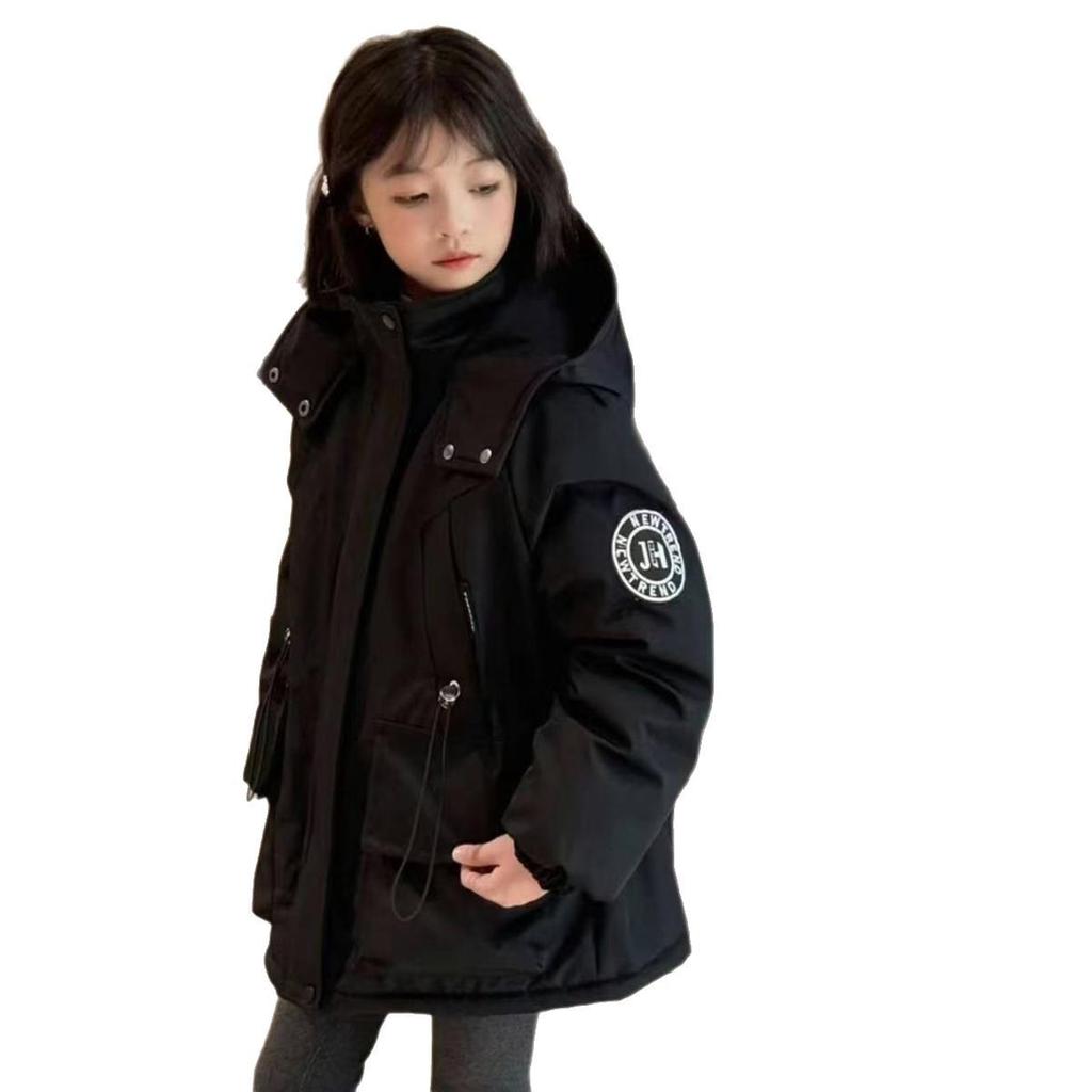 2025 Girls' Stylish Fleece-Lined Warm Cotton Jacket - Windproof Padded Coat for Mid-to-Large Children