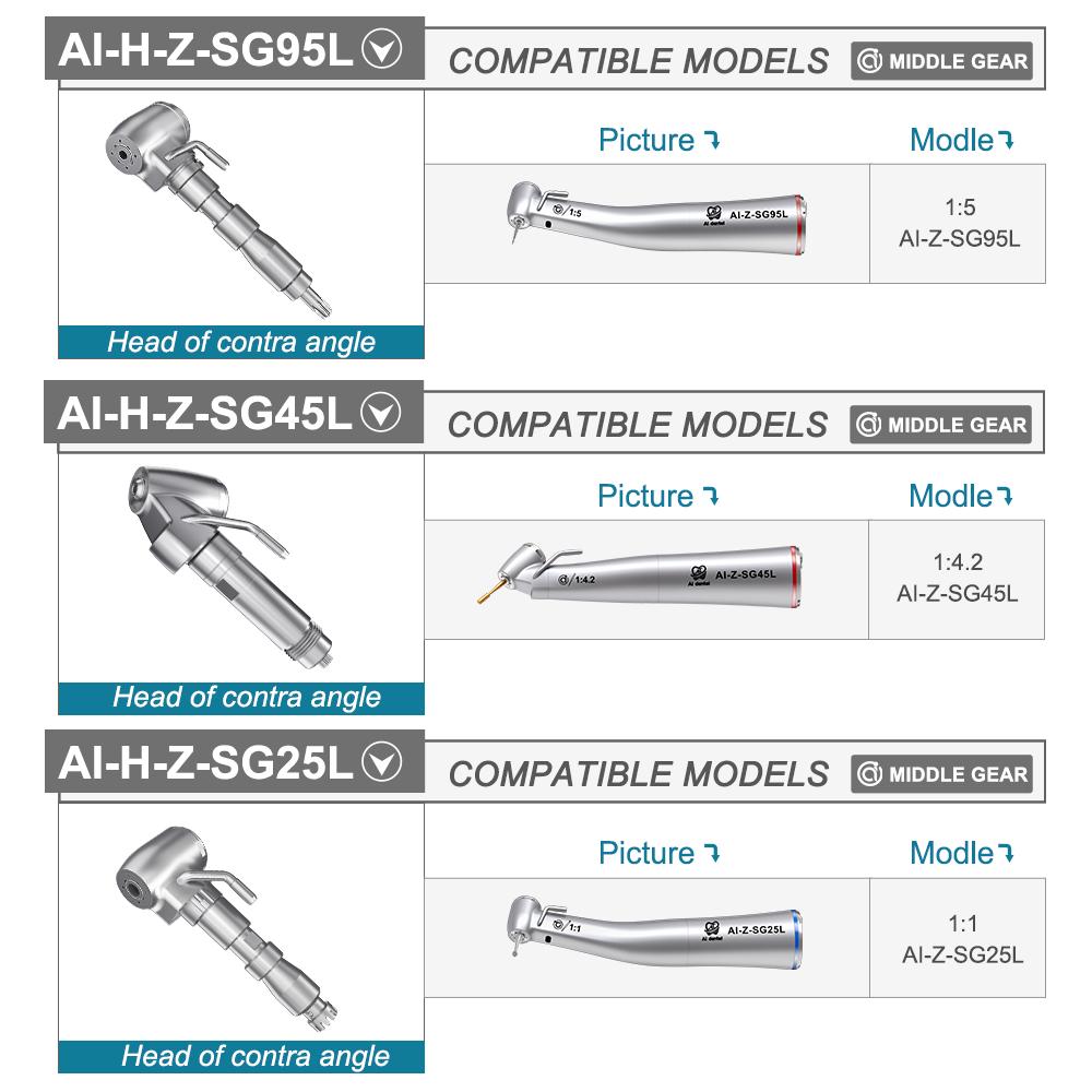 AI DENTAL Głowica kątnicy chirurgicznej z przekładnią środkową do niskich obrotów, części zamienne serii AI-X/Z-SG
