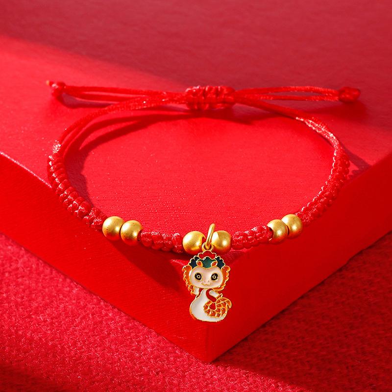 2025 Schlangenjahr Rotes Schnurarmband für Frauen Männer Niedlicher Tierkreiszeichen Schlangenanhänger Geflochtenes Seil Chinesisches Feng Shui Amulett Glücksbringer Armbänder