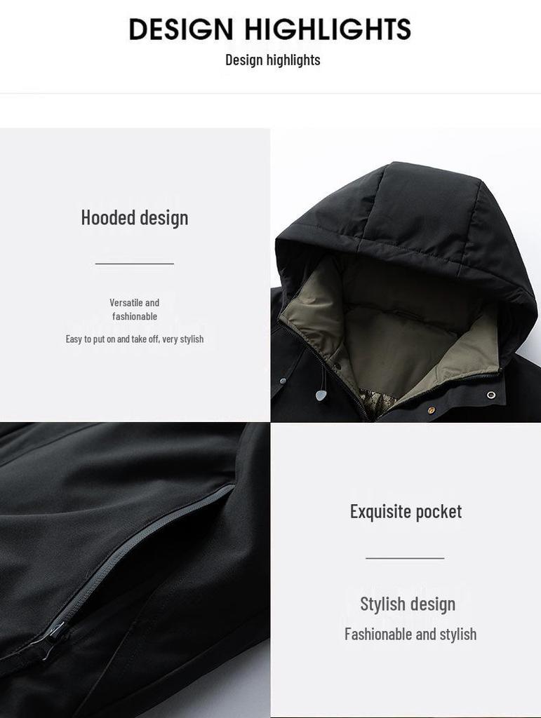 Men's 2025 Autumn/Winter Windproof Waterproof Warm Hooded Cotton Jacket