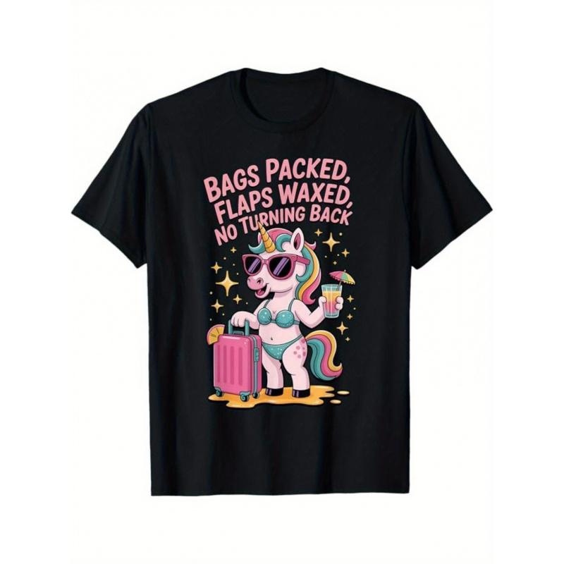 Men S Funny Inappropriate Adult Humor T-Shirt | Bags Packed, Flaps Waxed No Turning Back Slogan & Rainbow Unicorn Graphic - Black Retro Bohemian S чёрный