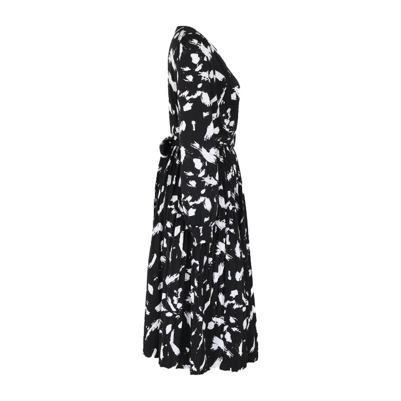 Frühlings- und Herbst-Damenkleid, modisches Temperament, elegant, bedruckt, langärmelig