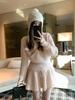 Rose Sweet Tone Miu-Style Soft Fluffy Knit Skirt and Sweater Set for Women